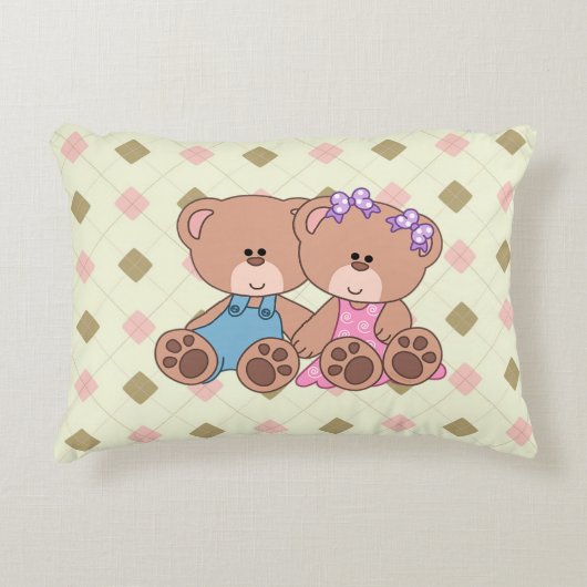 双子の少年と少女のクマ アクセントクッション (正面)