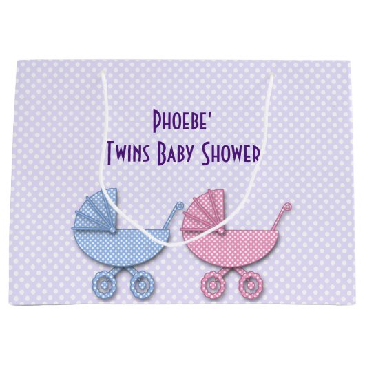 双子の少年と少女の水玉模様 ラージペーパーバッグ (正面)