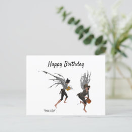 双子の少年と雨の妖精の誕生日ポストカード ポストカード