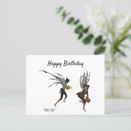 双子の少年と雨の妖精の誕生日ポストカード ポストカード