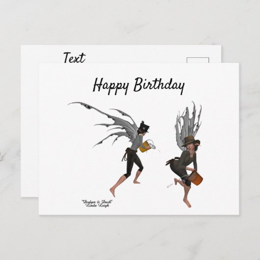 双子の少年と雨の妖精の誕生日ポストカード ポストカード (正面/裏面)