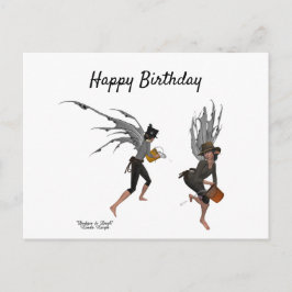 双子の少年と雨の妖精の誕生日ポストカード ポストカード