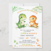 双子の少年のための恐竜の最初の誕生日招待状 招待状 (正面)