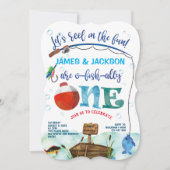 双子の少年の小さな漁師の魚釣りをテーマにした1st 招待状 (正面)