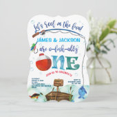 双子の少年の小さな漁師の魚釣りをテーマにした1st 招待状 (スタンド正面)