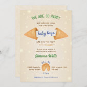 双子の少年の赤ちゃんシャワー小紳士 招待状 (正面/裏面)