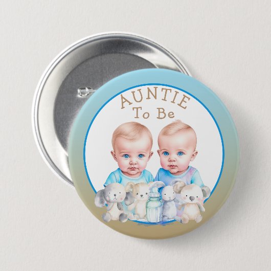 双子の少年の赤ちゃんシャワー 缶バッジ (正面&裏面)