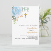 双子の少年の青いフローラ写真バプテスマ 招待状 (スタンド正面)