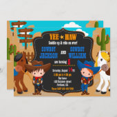 双子の少年カウボーイズ誕生日の招待ワイルドウェスト 招待状 (正面/裏面)