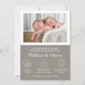 双子の少年カトリックの洗礼のための招待バウティゾ 招待状 (正面)