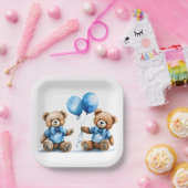 双子の少年テディベアと青い風船 ペーパープレート (パーティー)