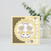 双子の少年テディベアーズがベビーシャワーを結ぶ 招待状 (スタンド正面)