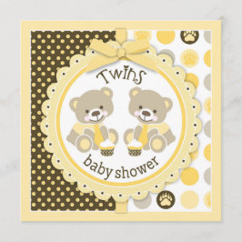 双子の少年テディベアーズがベビーシャワーを結ぶ 招待状