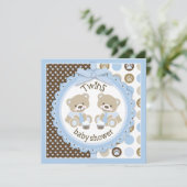 双子の少年テディベアーズがベビーシャワーを結ぶ 招待状 (スタンド正面)