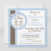 双子の少年テディベアーズがベビーシャワーを結ぶ 招待状 (裏面)