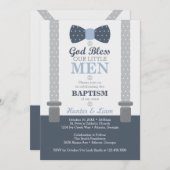 双子の少年洗礼招待状、青、灰色 招待状 (正面/裏面)