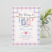 双子の弓の服 秋のギンガム ベビーシャワー 招待状 (スタンド正面)