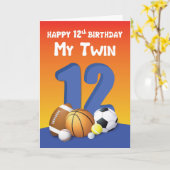 双子の弟の第12回誕生日スポーツボール カード (黄色い花)