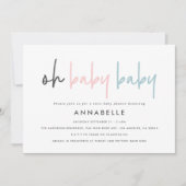 双子の性別が赤ちゃんシャワーのピンクの青を明らかにモダン 招待状 (正面)