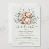 双子の性別問わずテディベア ボーホー ベイビーシャワー 招待状 (正面)