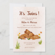 双子の性別問わないベビーシャワーの招待状