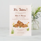 双子の性別問わないベビーシャワーの招待状 招待状 (スタンド正面)