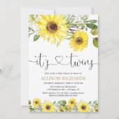 双子の性別問わない黄色のひまわりベビーシャワー 招待状 (正面)