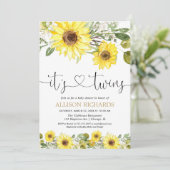双子の性別問わない黄色のひまわりベビーシャワー 招待状 (スタンド正面)