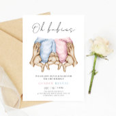 双子の性別発表 水彩 赤ちゃんの成長お知らせ招待状 招待状