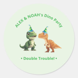 双子の恐竜の誕生日ステッカー 二重のトラブル ラウンドシール