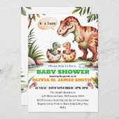 双子の招待のための恐竜の赤ちゃんカスタムのシャワー 招待状 (正面/裏面)