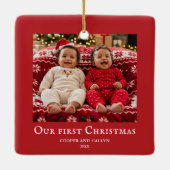 双子の最初のクリスマス 赤ちゃんの写真 セラミックオーナメント (裏面)