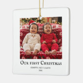 双子の最初のクリスマス 赤ちゃんの写真 白 セラミックオーナメント (左)