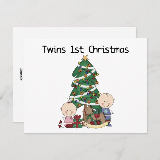 双子の最初のクリスマスTシャツとギフト シーズンカード (正面/裏面)