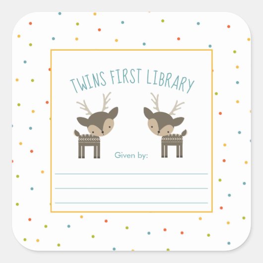 双子の最初のライブラリー,ツインシカ,ウッドランド動物 スクエアシール (正面)