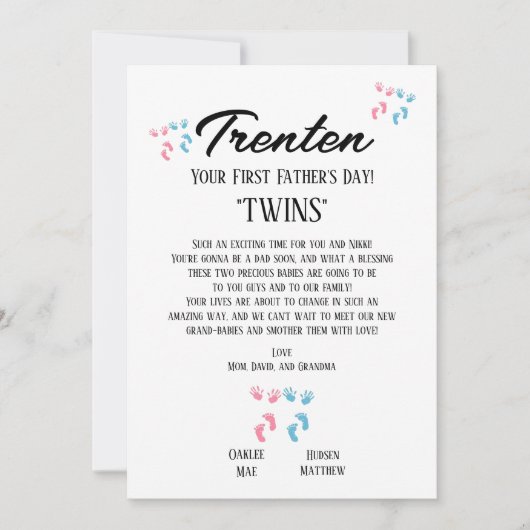 双子の最初の父の日 案内状 (正面)