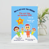 双子の最初の誕生日の宇宙飛行士のパーティの招待状 招待状 (スタンド正面)