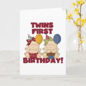 双子の最初の誕生日 – 女の子のTシャツとギフト カード (黄色い花)
