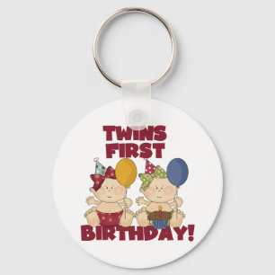 双子の最初の誕生日 – 女の子のTシャツとギフト キーホルダー