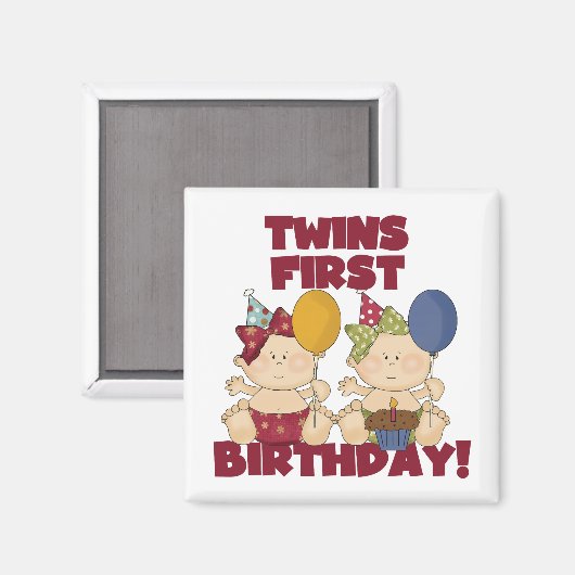 双子の最初の誕生日 – 女の子のTシャツとギフト マグネット (正面/裏面)