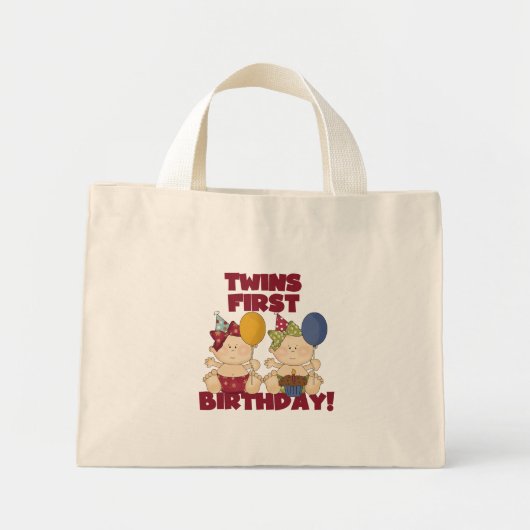 双子の最初の誕生日 – 女の子のTシャツとギフト ミニトートバッグ (正面)