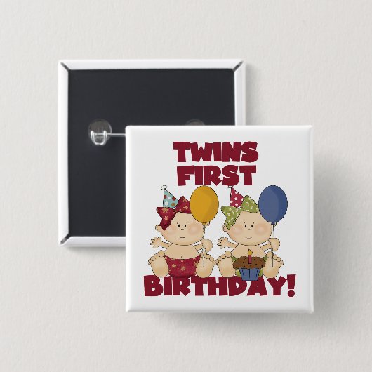 双子の最初の誕生日 – 女の子のTシャツとギフト 缶バッジ (正面&裏面)