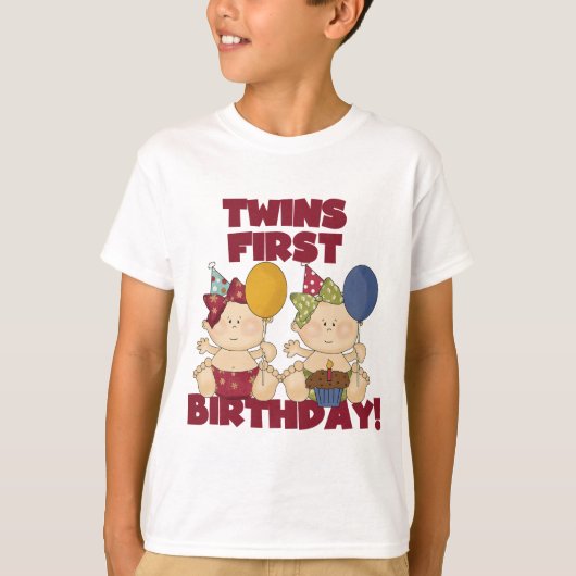 双子の最初の誕生日 – 女の子のTシャツとギフト Tシャツ (正面)