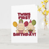 双子の最初の誕生日 – 男の子のTシャツとプレゼント カード (黄色い花)