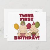双子の最初の誕生日 – 男の子のTシャツとプレゼント ポストカード (正面/裏面)
