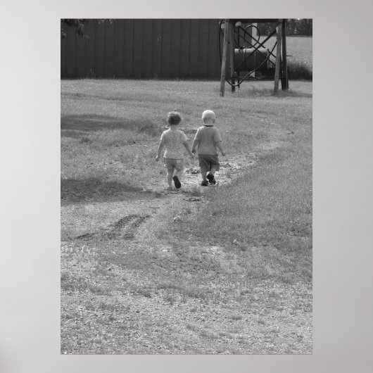 双子の歩く白黒ポスター ポスター (正面)