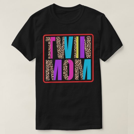 双子の母,双子の母ヒョウ柄と双子 Tシャツ (デザイン正面)