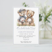 双子の水彩テディベア 招待状 (スタンド正面)