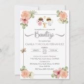 双子の洗礼の招待状 スペイン語 キュートな双子の天使たち 招待状 (正面)