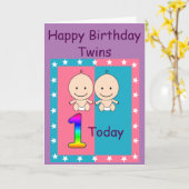 双子の特別な1歳の誕生日カスタム カード (黄色い花)